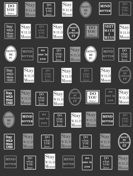 Nagelsticker - Aufkleber selbstklebend - Nail Sticker - Weiss Silber Oval Wörter Sprüche